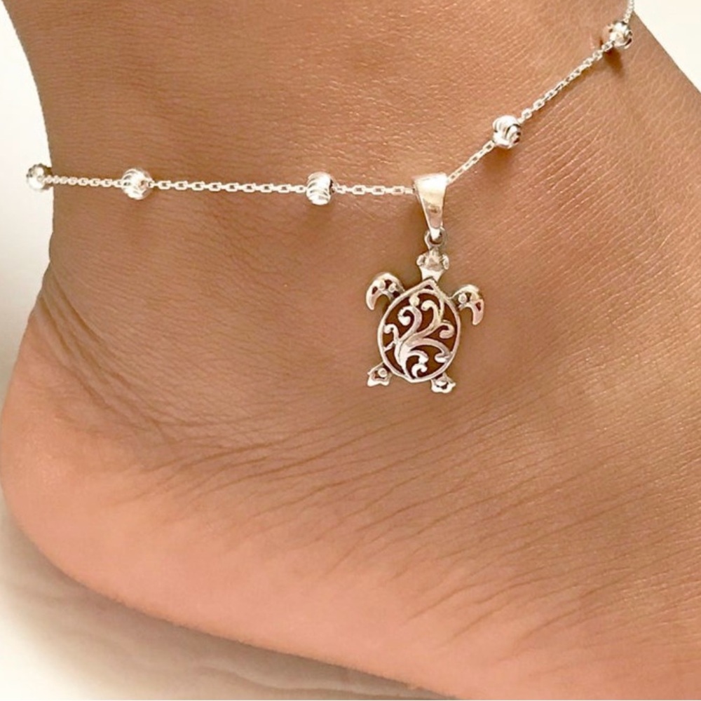 Silver Turtle Anklet